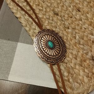 Bronze Turquoise Brown Leather Bolo Tie